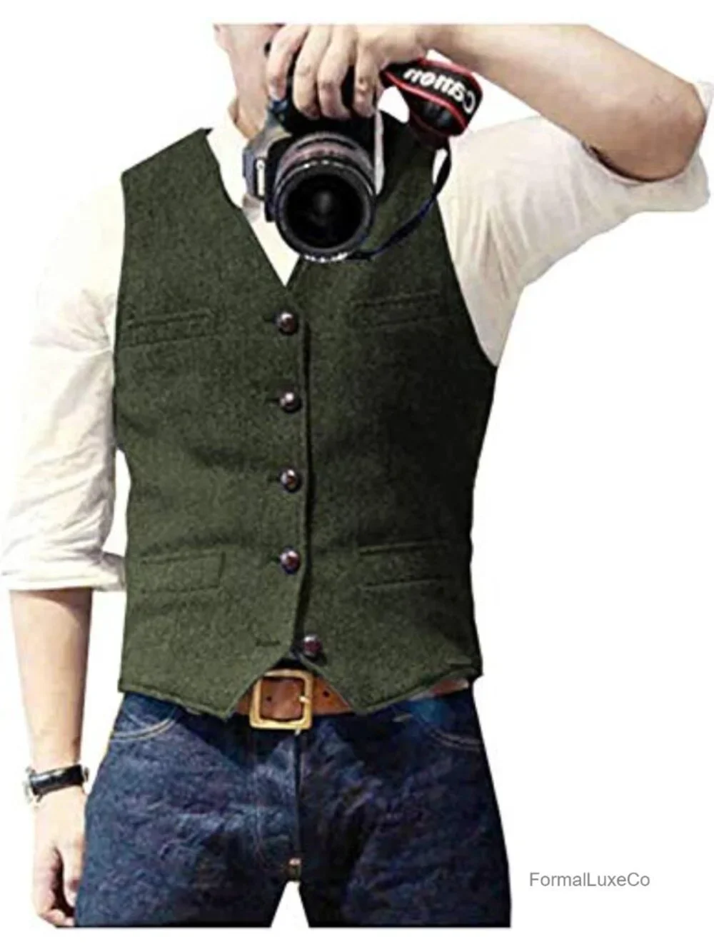 Mens Suit Vest Waistcoat Tweed Retro V Neck Wool Herringbone for Prom